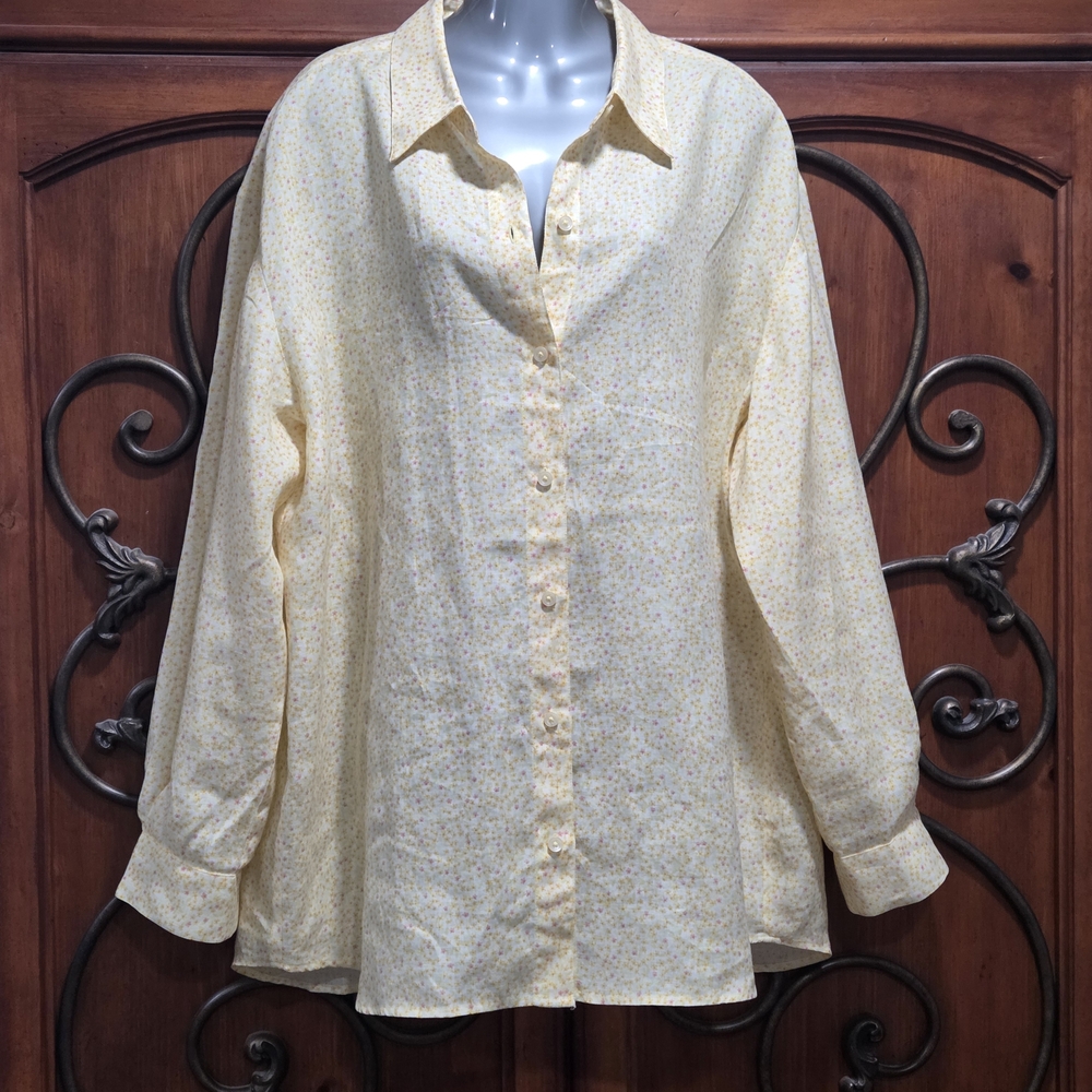 Liz Claiborne Yellow Floral Linen Shirt